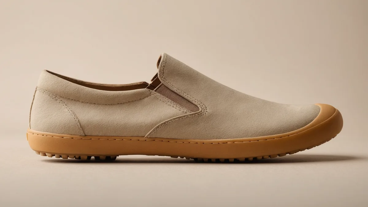 Side profile of a flat shoe sole showing zero drop heel-to-toe
